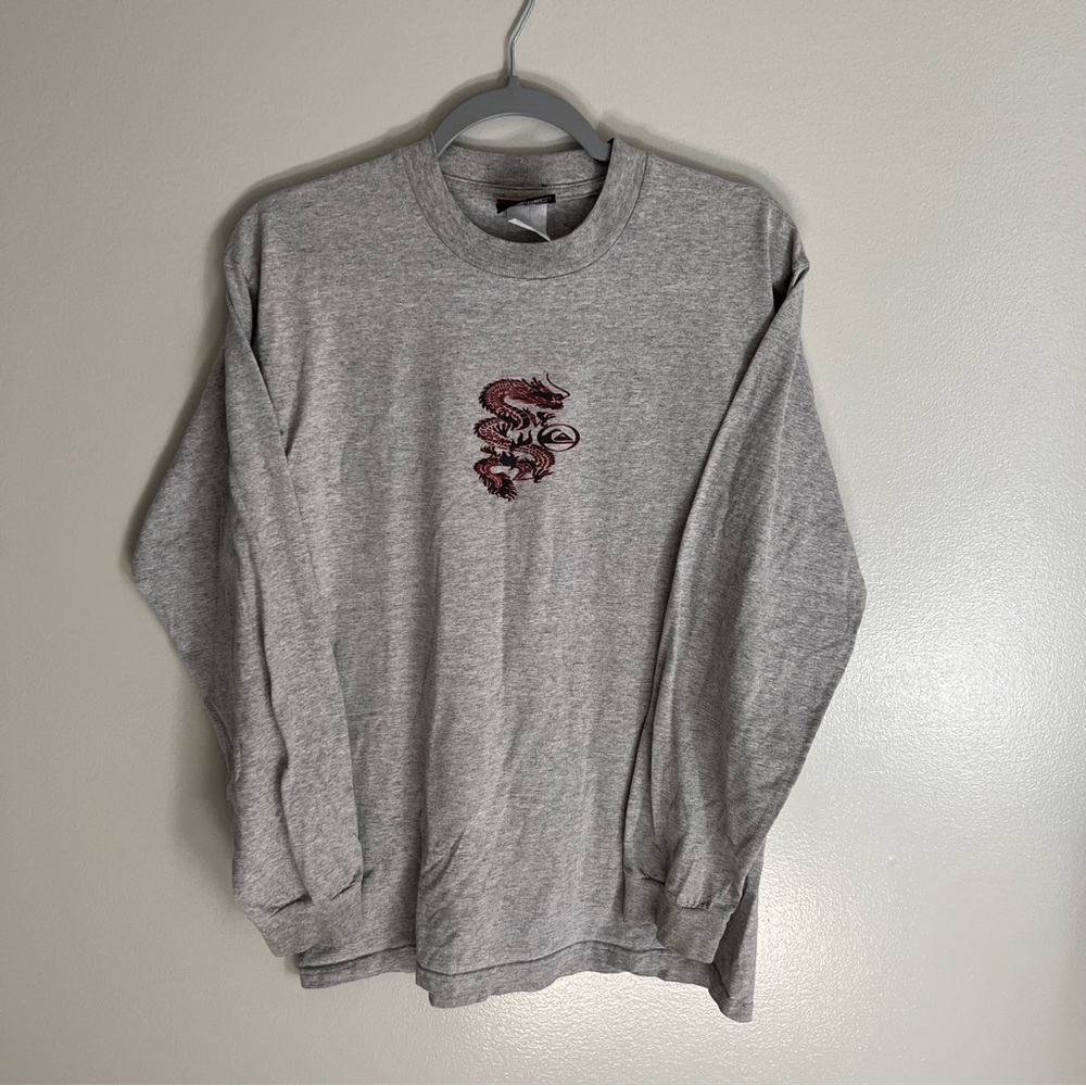 Gray Long Sleeve Shirt with Embroidered Design